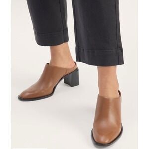BNIN Everlane The Outlaw Heel Mule Women 7 Cognac Brown Leather Block Heel Italy
